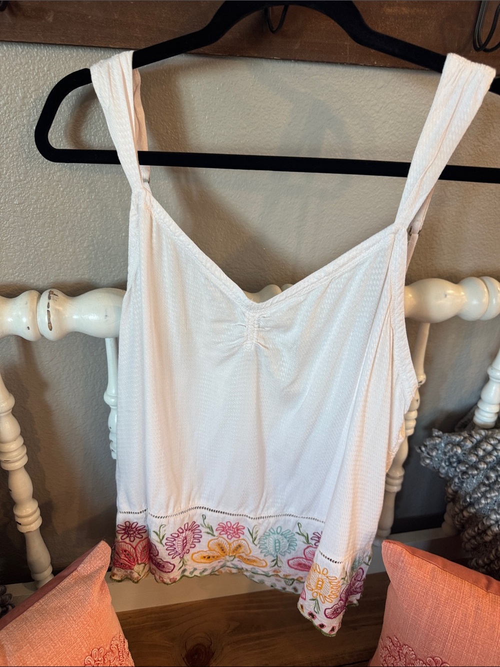 Anthropologie White Embroidered-Trim Camisole